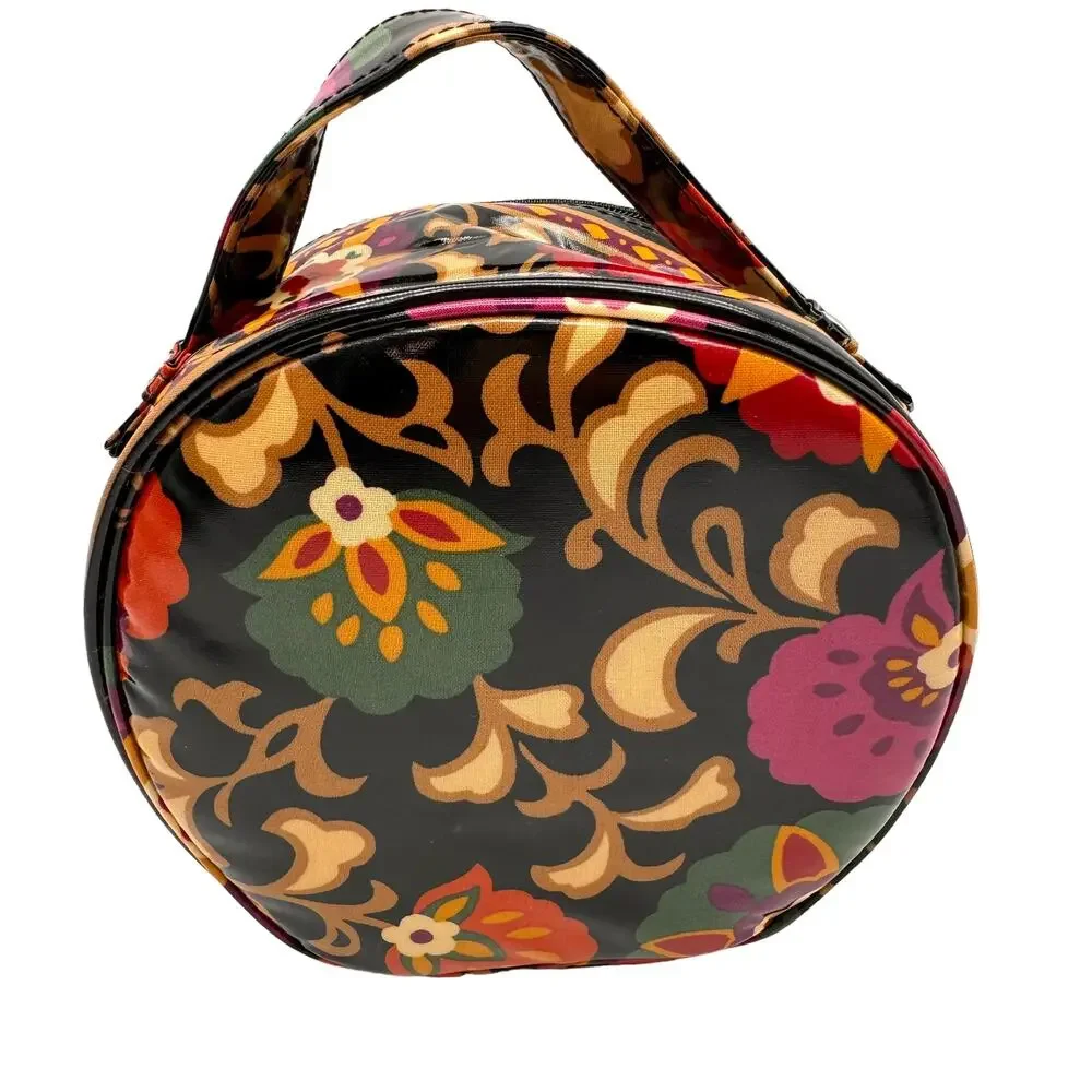 Vera Bradley Cosmetic Makeup Case Suzani Hatbox Travel Floral Black Pink NEW